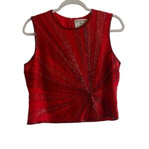 Vintage Red Beaded Top | Papell Boutique 90s Starburst Tank | Holiday Party Slee